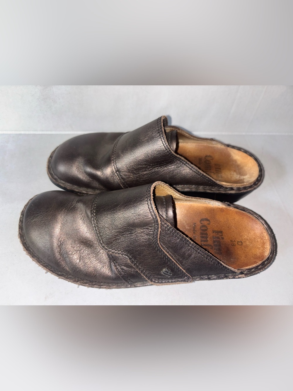 Finn Comfort Black Leather Orthopedic Support Slip-On Clogs Mules sz 38